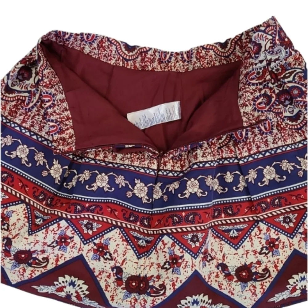 Paisley Print A-line Skirt in Burgundy, Cream, & Blue, Girls 11-12